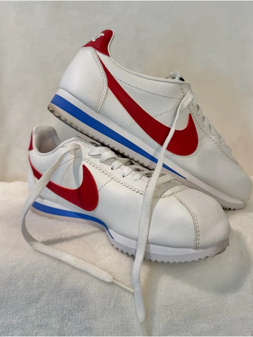 Nike White Red Blue Classic Cortez-Style Athletic Shoes - Forest Gump